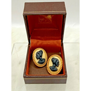 Vintage Pair of Black Cameo Earrings